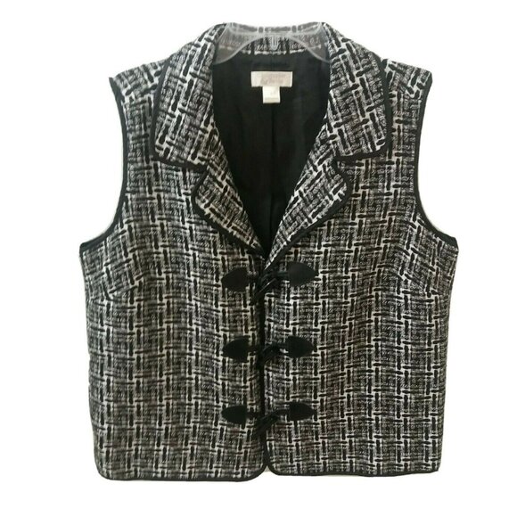 Christopher & Banks Vest Large Woven Toggle Buttons Black White - Picture 2 of 6